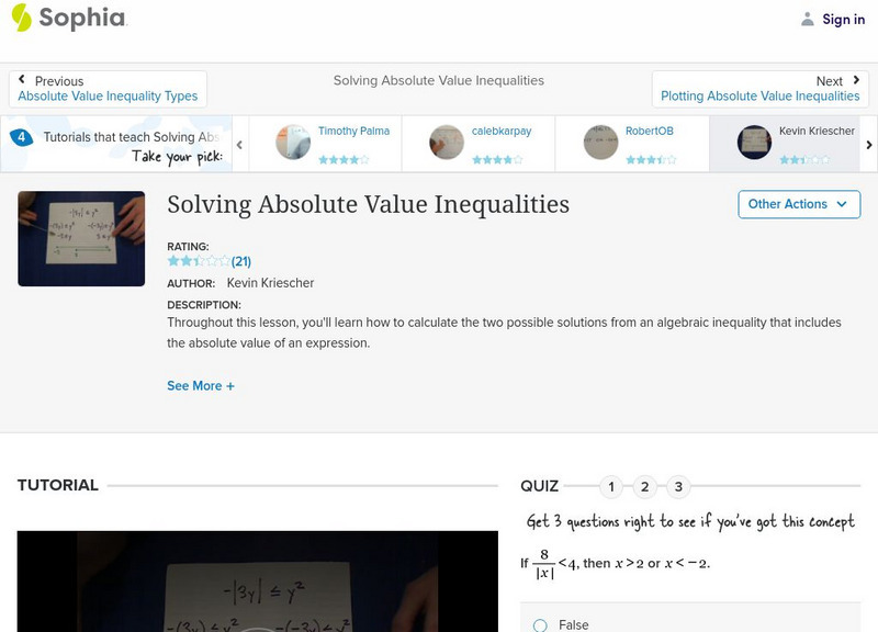 Sophia: Solving Absolute Value Inequalities: Lesson 3 Instructional Video