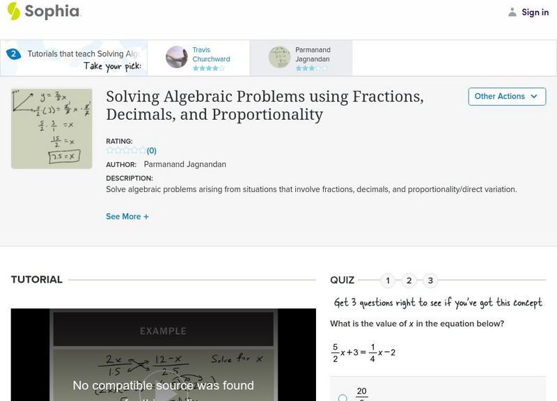 Sophia: Solving Algebraic Problems Using Fractions and Decimals Instructional Video