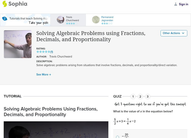 Sophia: Solving Algebraic Problems Using Fractions and Decimals Instructional Video