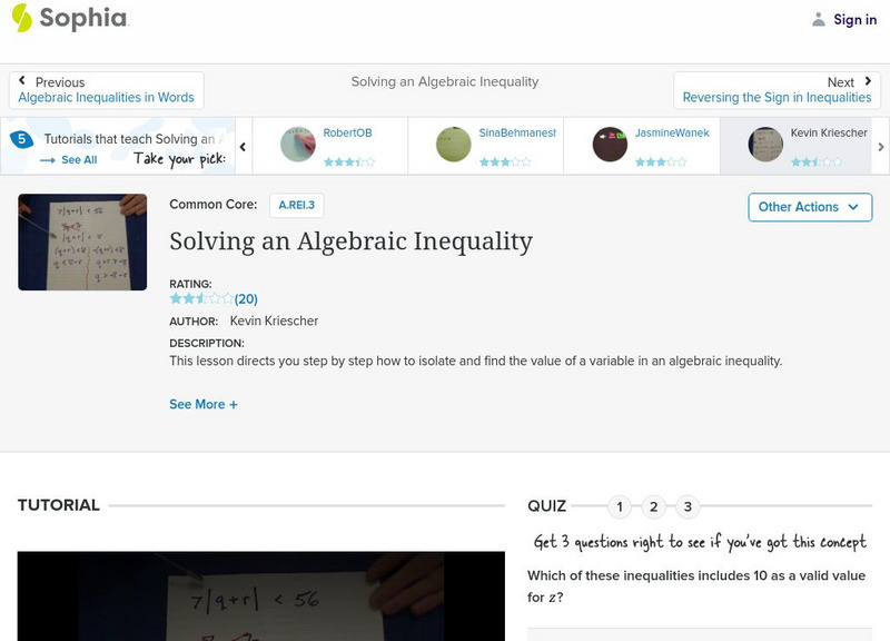 Sophia: Solving an Algebraic Inequality: Lesson 2 Instructional Video