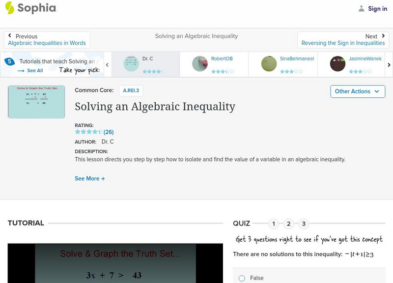 Sophia: Solving an Algebraic Inequality: Lesson 3 Instructional Video