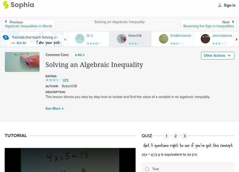 Sophia: Solving an Algebraic Inequality: Lesson 5 Instructional Video