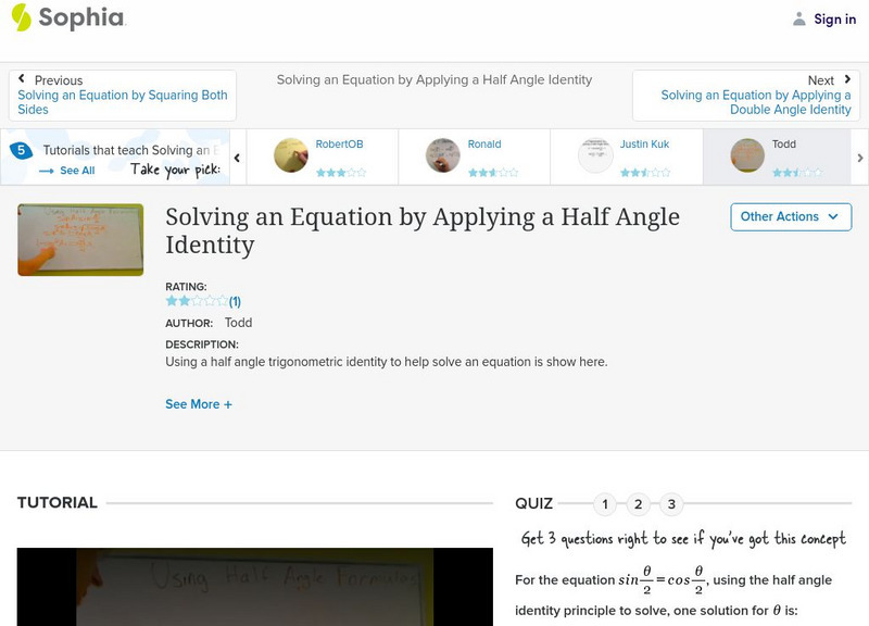 Sophia: Solving an Equation by Applying a Half Angle Identity: Lesson 5 Instructional Video