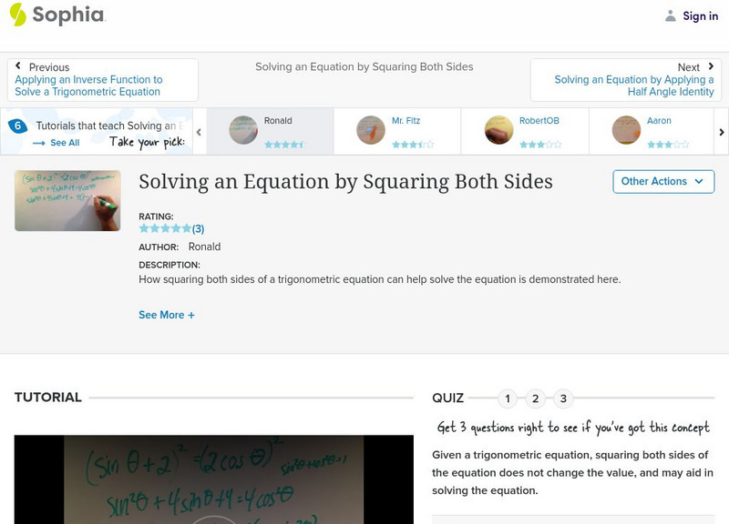 Sophia: Solving an Equation by Squaring Both Sides: Lesson 3 Instructional Video