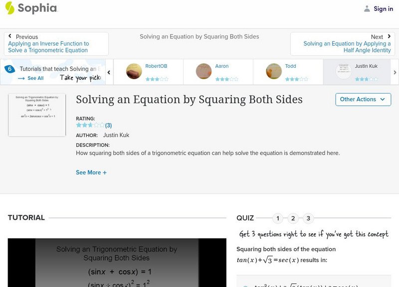 Sophia: Solving an Equation by Squaring Both Sides: Lesson 1 Instructional Video