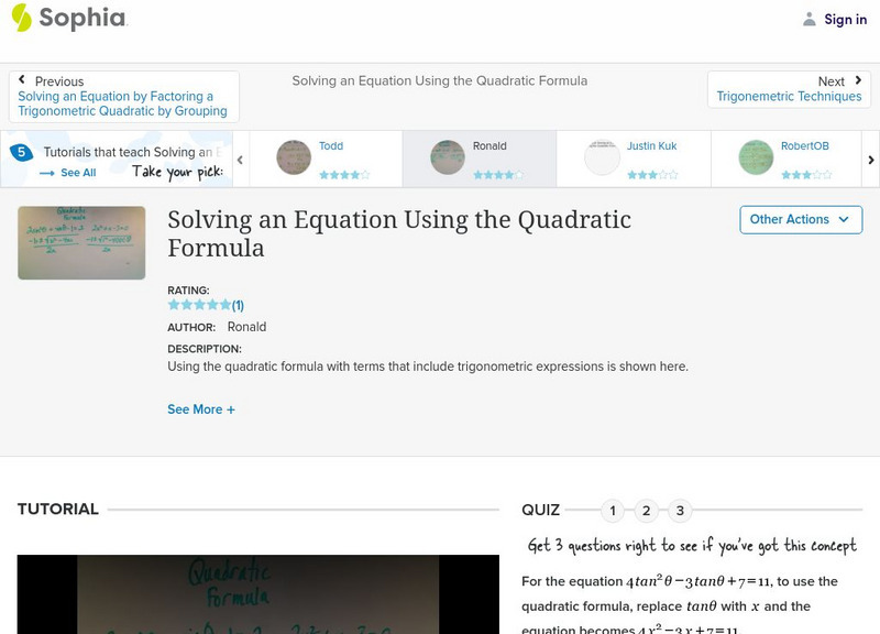 Sophia: Solving an Equation Using the Quadratic Formula #7 Instructional Video