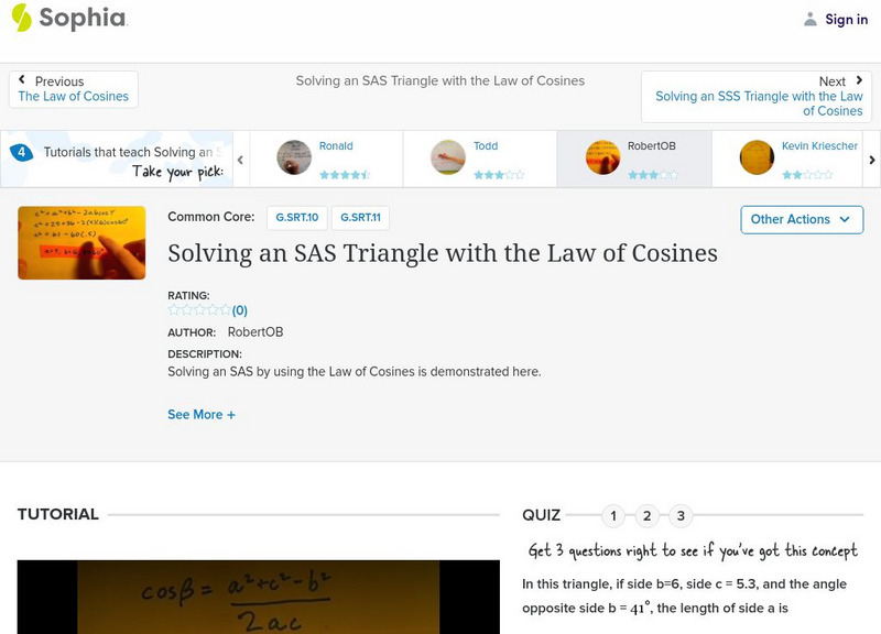 Sophia: Solving an Sas Triangle With the Law of Cosines Instructional Video