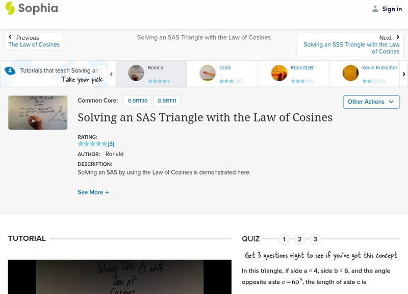 Sophia: Solving an Sas Triangle With the Law of Cosines #6 Instructional Video