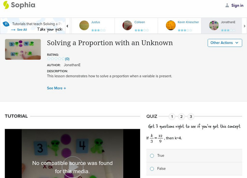 Sophia: Solving a Proportion With an Unknown: Lesson 13 Instructional Video Sophia: Solving a Proportion With an Unknown: Lesson 13 Instructional Video