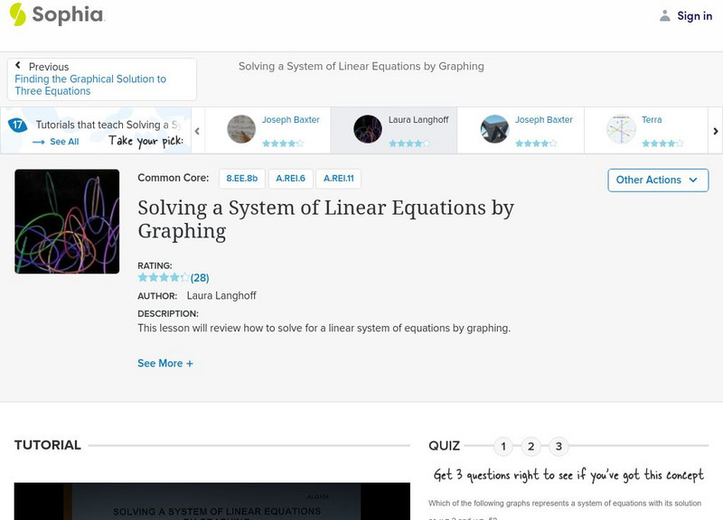 Sophia: Solving a System of Linear Equations by Graphing: Lesson 1 Instructional Video