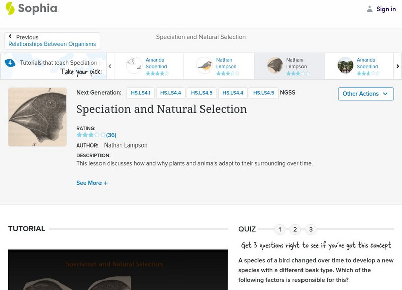 Sophia: Speciation and Natural Selection: Lesson 2 Instructional Video Sophia: Speciation and Natural Selection: Lesson 2 Instructional Video