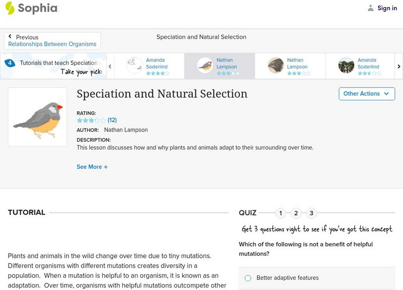 Sophia: Speciation and Natural Selection: Lesson 3 Unit Plan Sophia: Speciation and Natural Selection: Lesson 3 Unit Plan