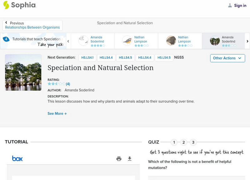 Sophia: Speciation and Natural Selection: Lesson 4 PPT Sophia: Speciation and Natural Selection: Lesson 4 PPT