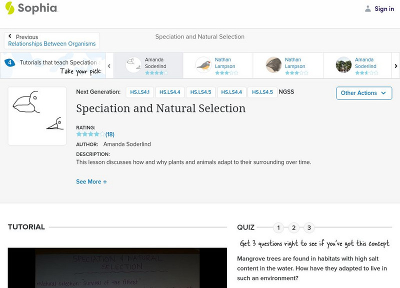 Sophia: Speciation and Natural Selection: Lesson 1 Instructional Video Sophia: Speciation and Natural Selection: Lesson 1 Instructional Video