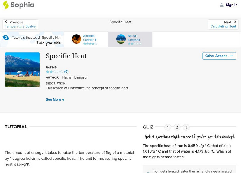 Sophia: Specific Heat: Lesson 2 Unit Plan