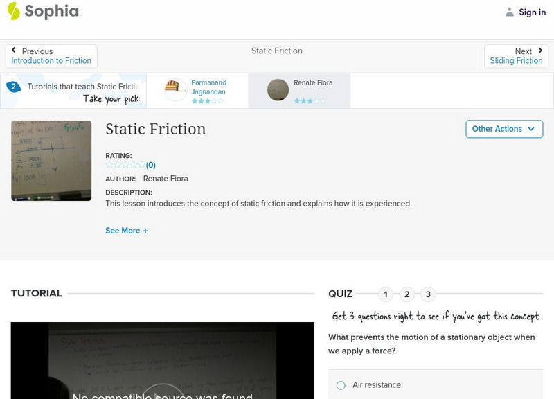 Sophia: Static Friction: Lesson 2 Instructional Video