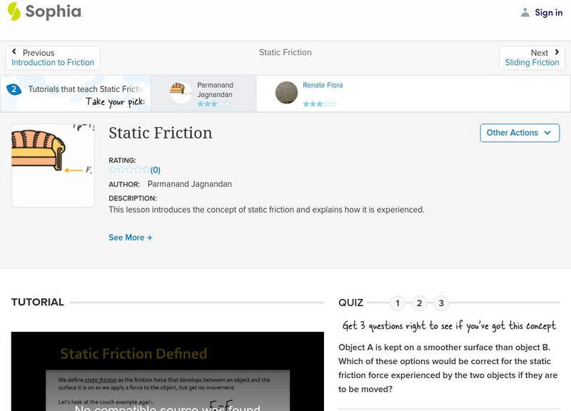 Sophia: Static Friction: Lesson 1 Instructional Video