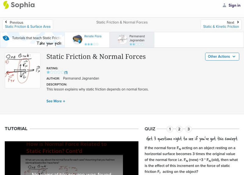 Sophia: Static Friction & Normal Forces: Lesson 1 Instructional Video