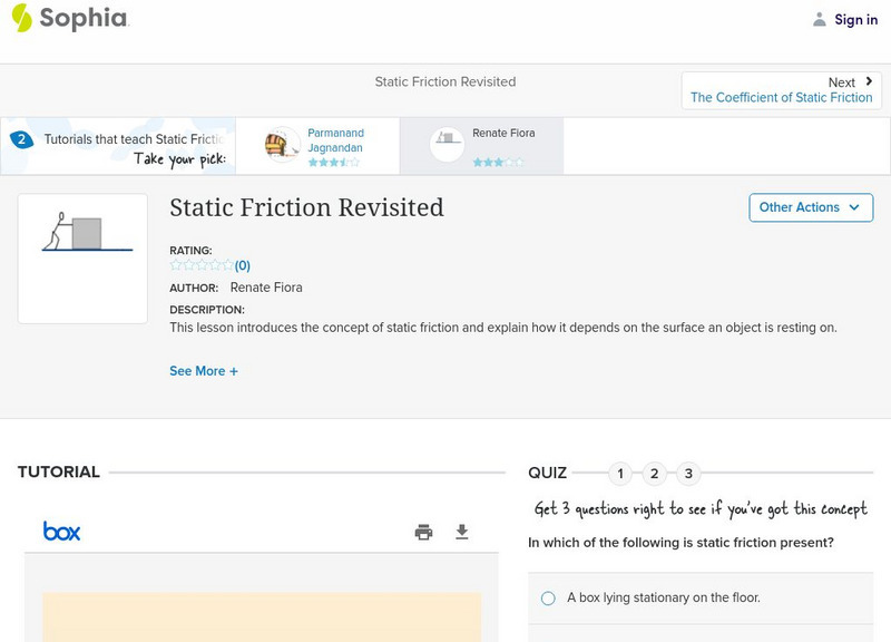 Sophia: Static Friction Revisited: Lesson 2 PPT Sophia: Static Friction Revisited: Lesson 2 PPT
