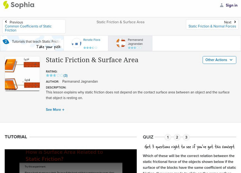 Sophia: Static Friction & Surface Area: Lesson 1 Instructional Video