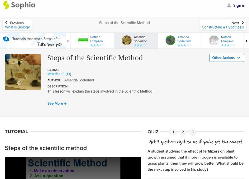 Sophia: Steps of the Scientific Method: Lesson 2 Instructional Video Sophia: Steps of the Scientific Method: Lesson 2 Instructional Video