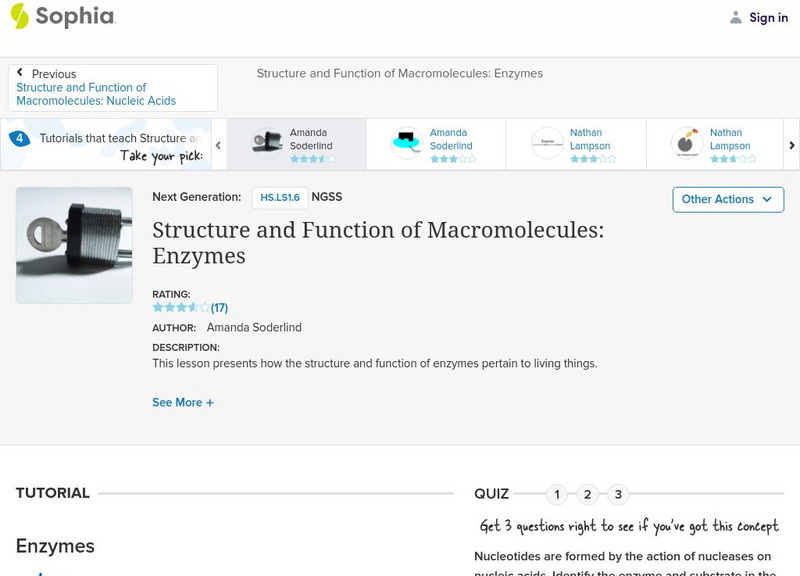 Sophia: Structure and Function of Macromolecules: Enzymes: Lesson 3 PPT Sophia: Structure and Function of Macromolecules: Enzymes: Lesson 3 PPT