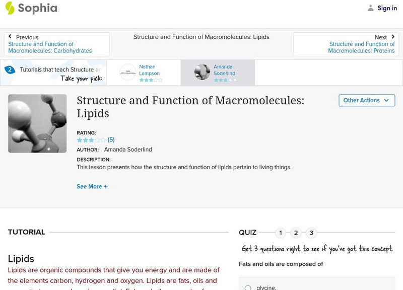 Sophia: Structure and Function of Macromolecules: Lipids: Lesson 2 Unit Plan Sophia: Structure and Function of Macromolecules: Lipids: Lesson 2 Unit Plan
