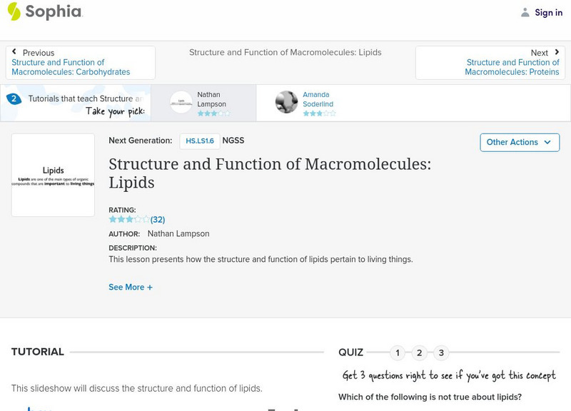 Sophia: Structure and Function of Macromolecules: Lipids: Lesson 1 PPT Sophia: Structure and Function of Macromolecules: Lipids: Lesson 1 PPT