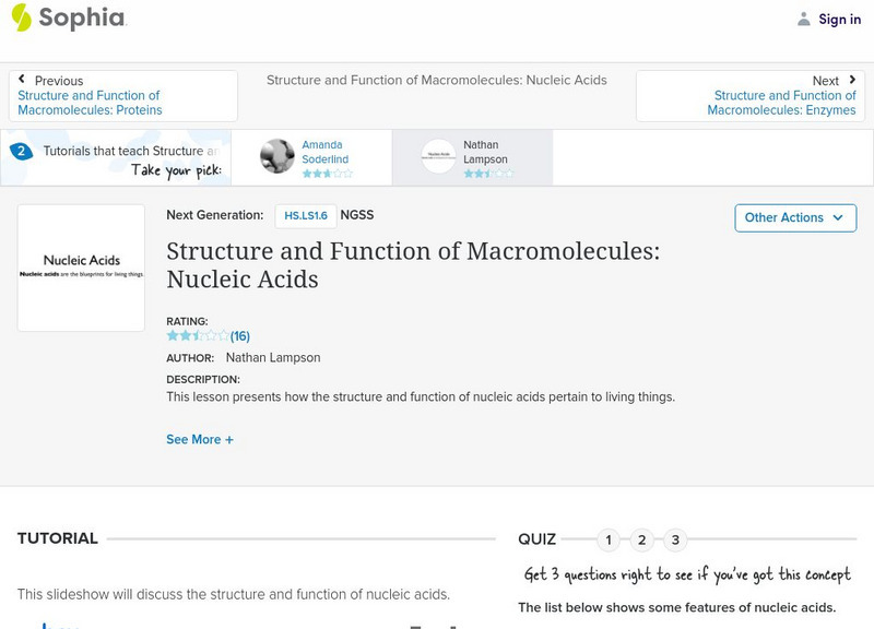 Sophia: Structure and Function of Macromolecules: Nucleic Acids: Lesson 1 PPT Sophia: Structure and Function of Macromolecules: Nucleic Acids: Lesson 1 PPT