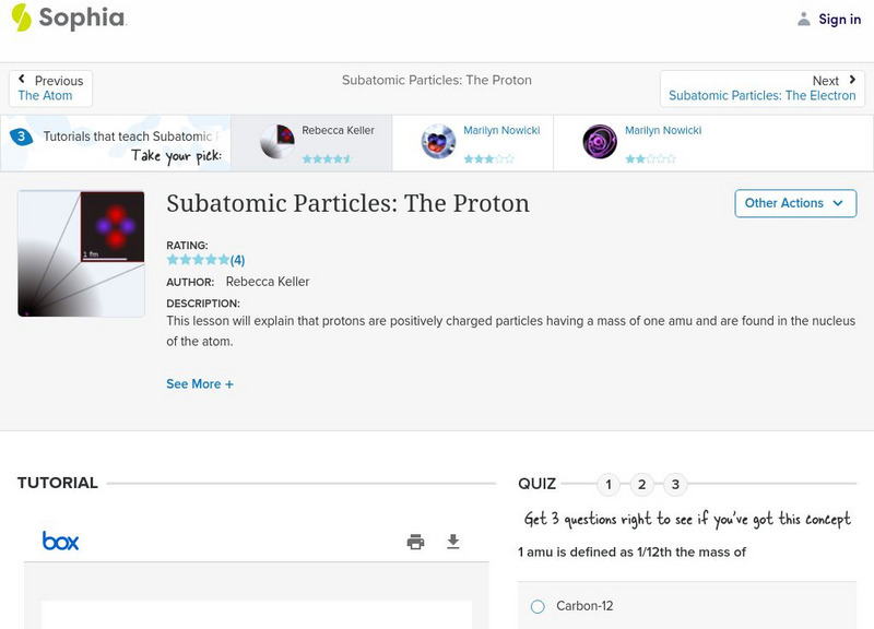 Sophia: Subatomic Particles: The Proton: Lesson 2 PPT Sophia: Subatomic Particles: The Proton: Lesson 2 PPT