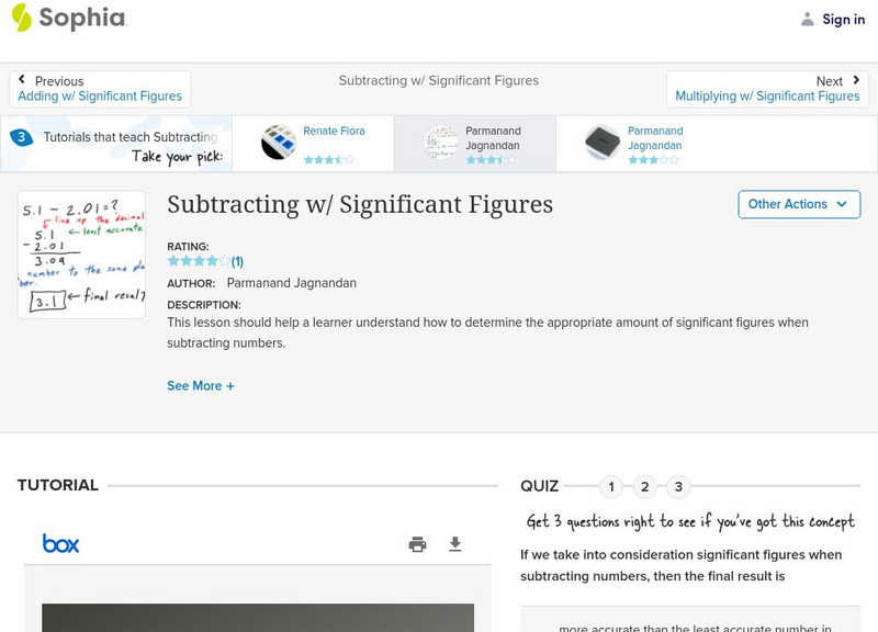 Sophia: Subtracting W/ Significant Figures: Lesson 4 PPT Sophia: Subtracting W/ Significant Figures: Lesson 4 PPT
