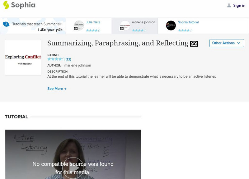 Sophia: The "Active" Part: Summarizing, Paraphrasing, Reflecting: Lesson 3 Instructional Video