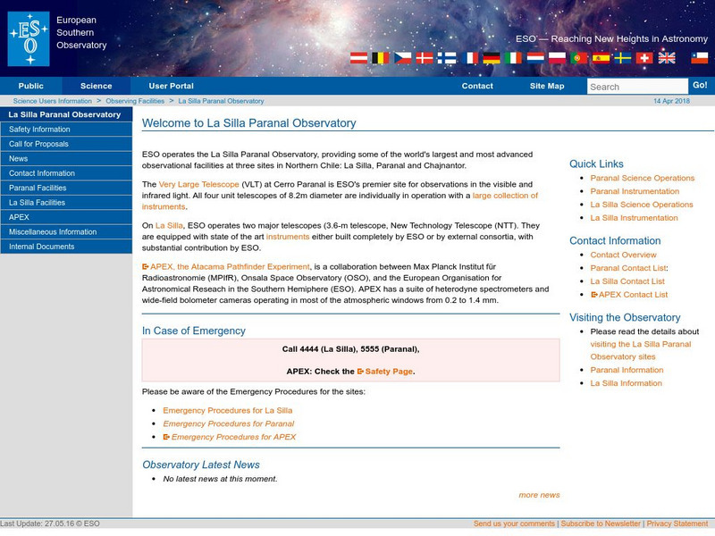 European Southern Observatory: La Silla Paranal Observatory Website European Southern Observatory: La Silla Paranal Observatory Website