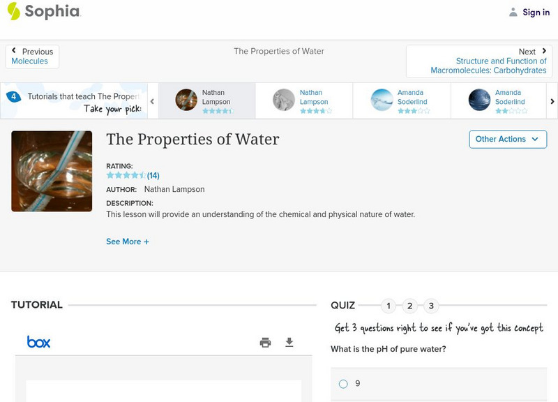 Sophia: The Properties of Water: Lesson 4 PPT Sophia: The Properties of Water: Lesson 4 PPT