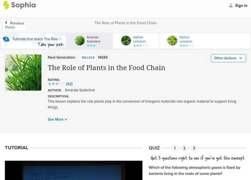 Sophia: The Role of Plants in the Food Chain: Lesson 1 Instructional Video Sophia: The Role of Plants in the Food Chain: Lesson 1 Instructional Video