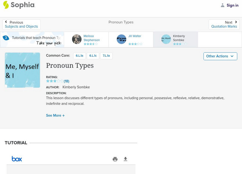 Sophia: Pronoun Types: Lesson 2 Instructional Video Sophia: Pronoun Types: Lesson 2 Instructional Video