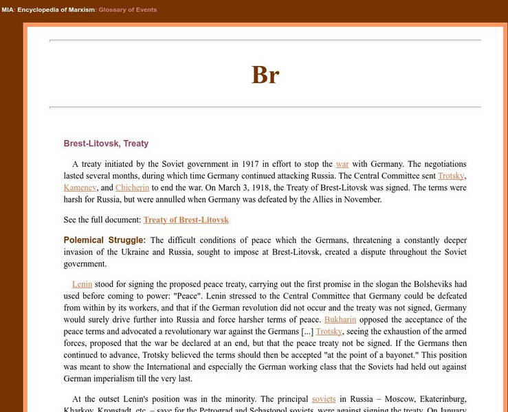 Marxists.org: Treaty of Brest Litovsk Website