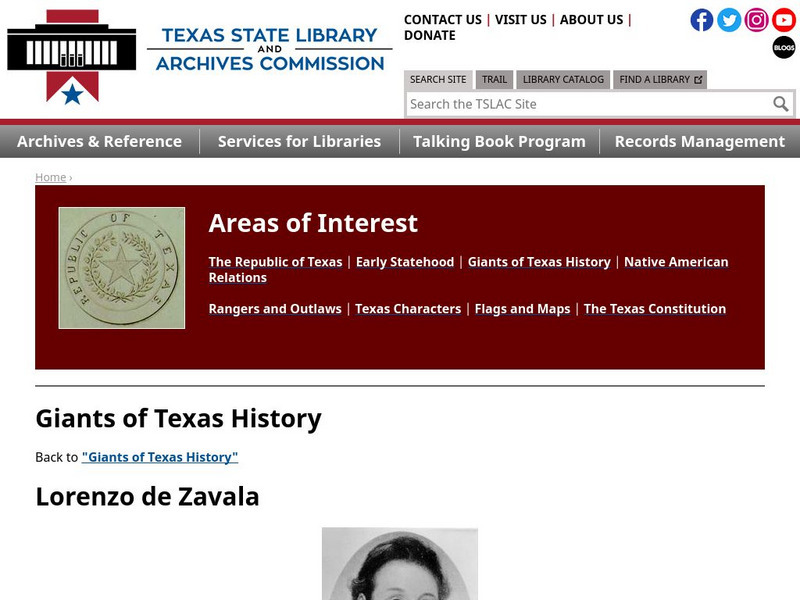 Texas State Library and Archives Commission: Lorenzo De Zavala Handout