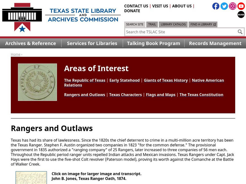 Texas State Library and Archives Commission: Rangers and Outlaws Handout Texas State Library and Archives Commission: Rangers and Outlaws Handout