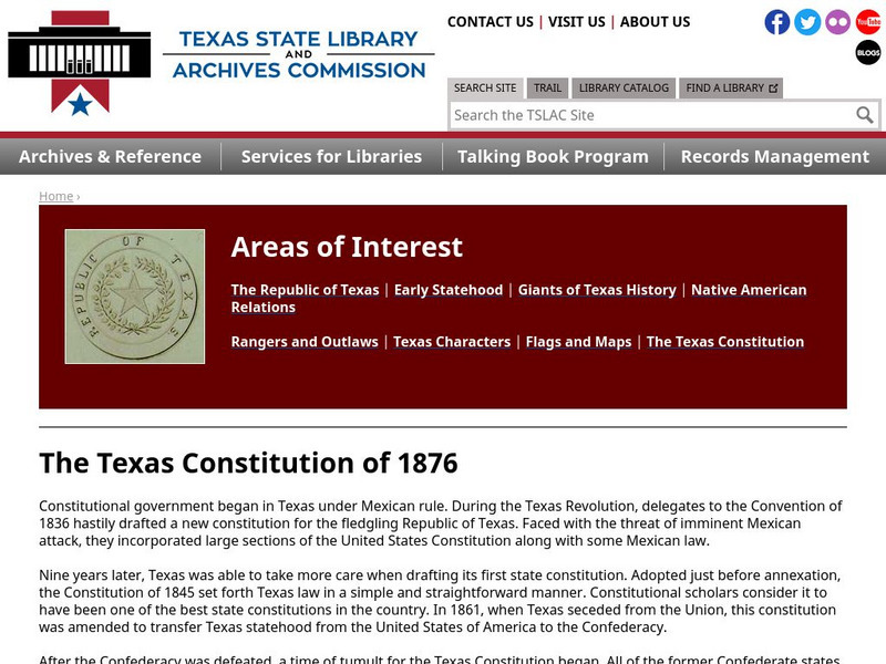 Texas State Library and Archives Commission: The Texas Constitution of 1876 Primary Texas State Library and Archives Commission: The Texas Constitution of 1876 Primary