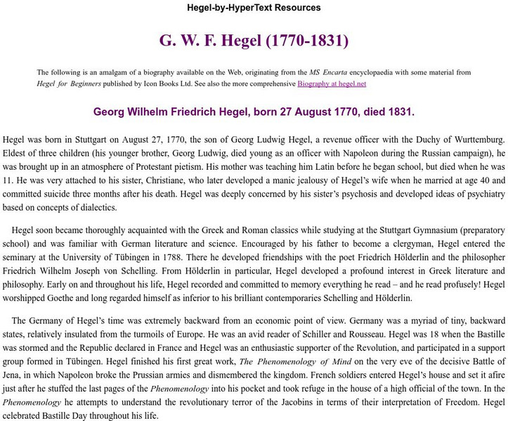 Marxist.org: Biography of G. W. F. Hegel Website