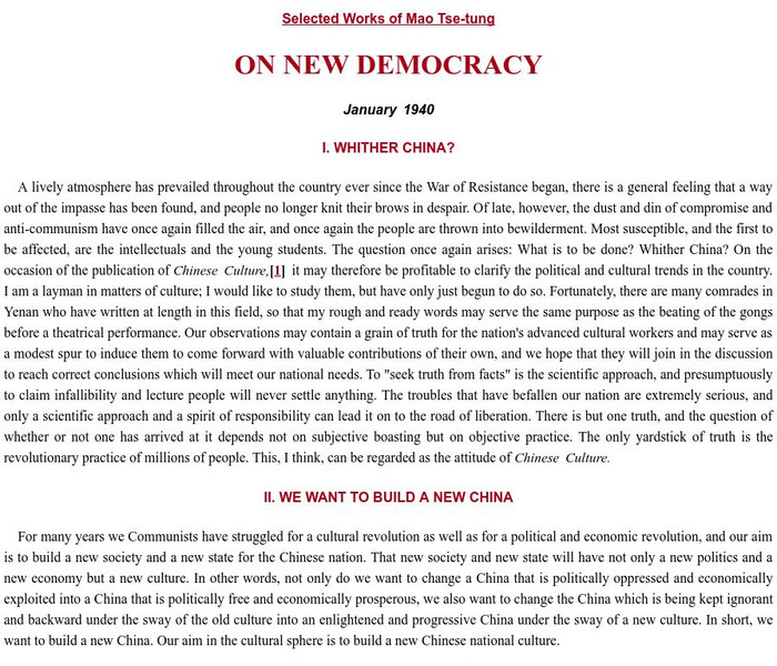 Mao Internet Archive: "On New Democracy" by Mao Tse Tung Primary Mao Internet Archive: "On New Democracy" by Mao Tse Tung Primary