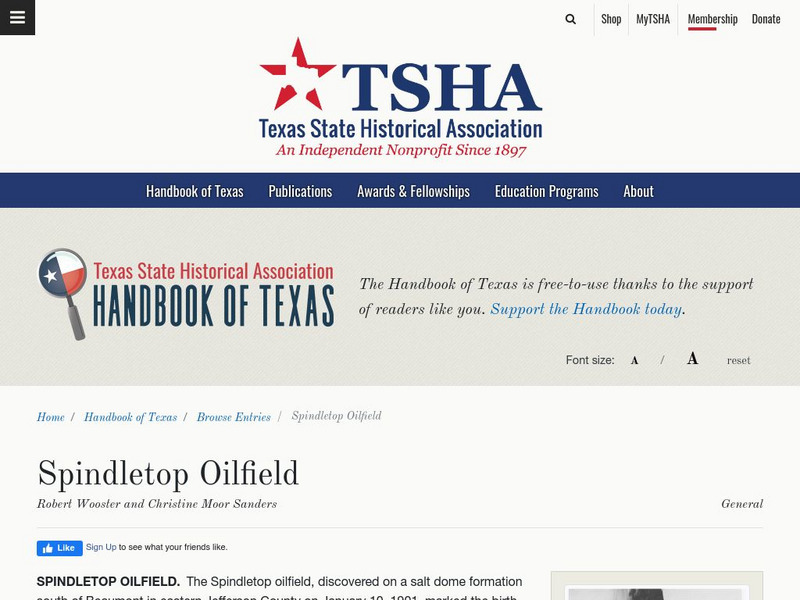 Texas State Historical Association: Spindletop Oilfield Article Texas State Historical Association: Spindletop Oilfield Article