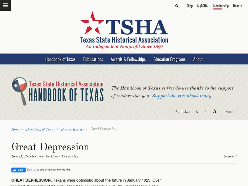 Texas State Historical Association: The Great Depression Article Texas State Historical Association: The Great Depression Article