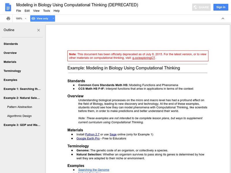 Google for Education: Modeling the Genome Using Computational Thinking Lesson Plan Google for Education: Modeling the Genome Using Computational Thinking Lesson Plan