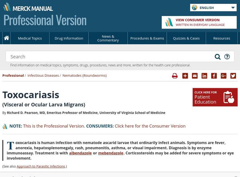 Merck Manual: Parasitic Infections: Trichinosis Website Merck Manual: Parasitic Infections: Trichinosis Website