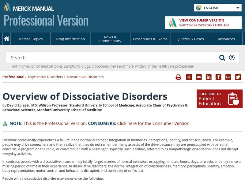 Merck Manual: Dissociative Disorders Handout