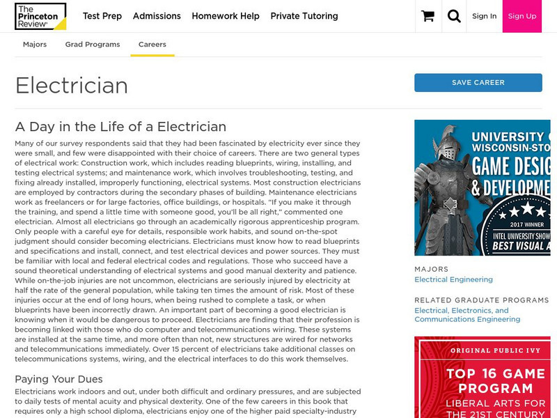 The Princeton Review: Career: Electrician Website The Princeton Review: Career: Electrician Website