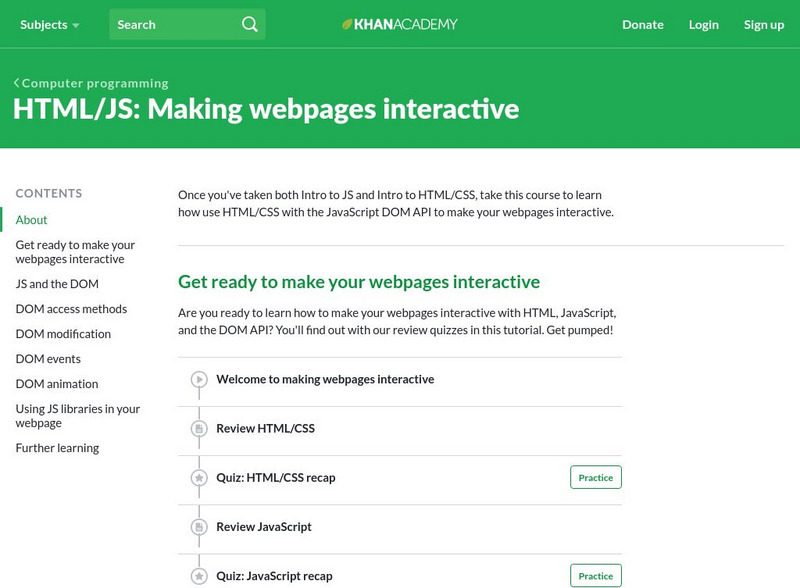 Khan Academy: Computer Programming: Html/js: Making Webpages Interactive Unit Plan Khan Academy: Computer Programming: Html/js: Making Webpages Interactive Unit Plan