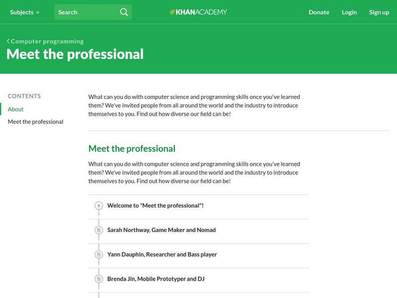 Khan Academy: Computer Programming: Meet the Professional Unit Plan Khan Academy: Computer Programming: Meet the Professional Unit Plan